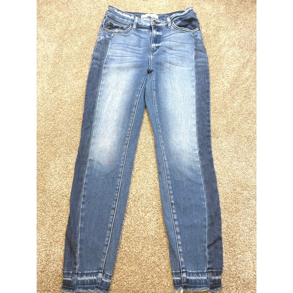 KanCan Women Two Tone Skinny Jeans Raw Hem Mid Rise 7 27 Frayed Relaxed Stretch